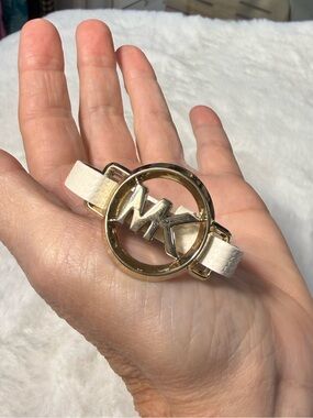 Michael Kors upcycled White Bracelet with Gold MK Circle Emblem